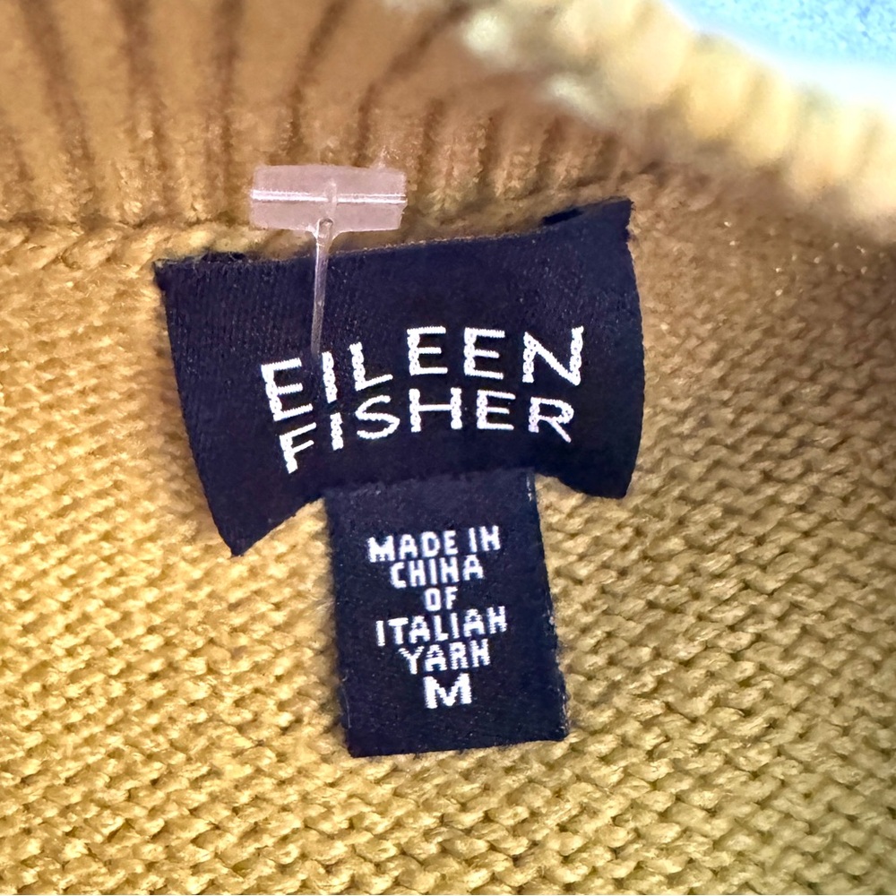 EILEEN FISHER zip front cardigan sweater citrine yellow knit cardi zipper M - Picture 5 of 10